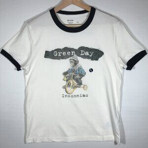 Hollister Adult's Small White Green Day Insomniac Short Sleeve Ringer T-Shirt